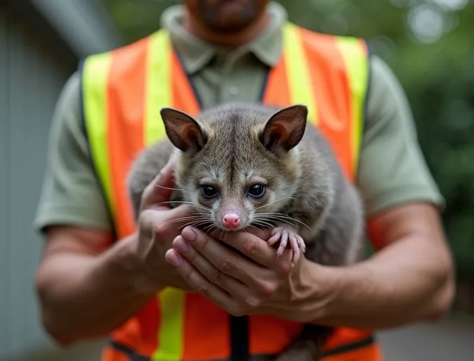 Animal handler safely recovering a deceased possum in Springbank